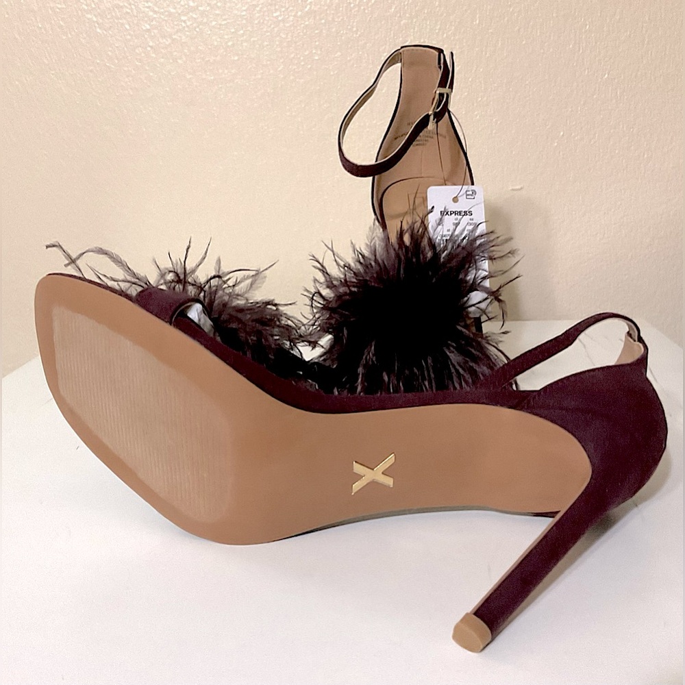 Express Feather Heeled Sandals Wine 8 - Picture 8 of 8